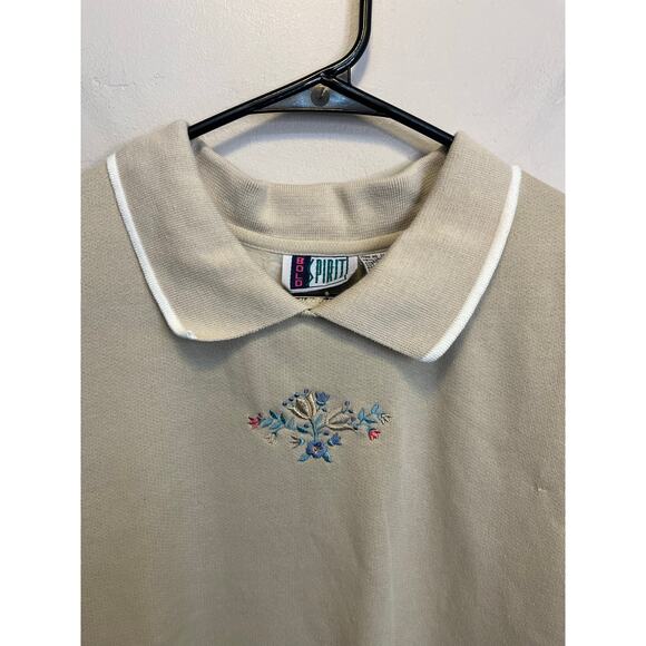90's Vintage Bolo Spirit Beige Cottagecore Embroidered Floral Sweatshirt Medium - Picture 2 of 9